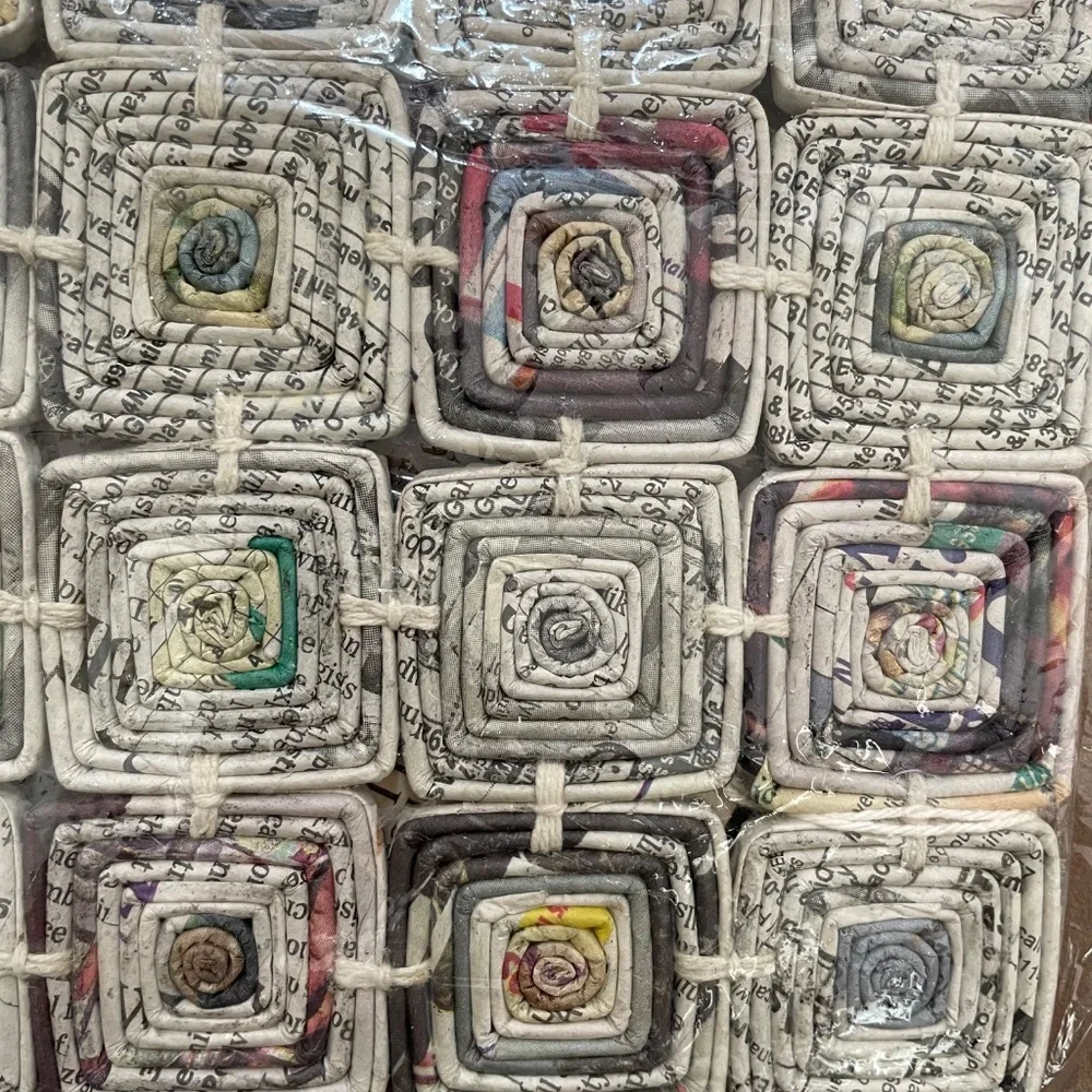 Pair of TenThousandVillages Handcrafted Philippines Daily News Mini Mats/Trivets